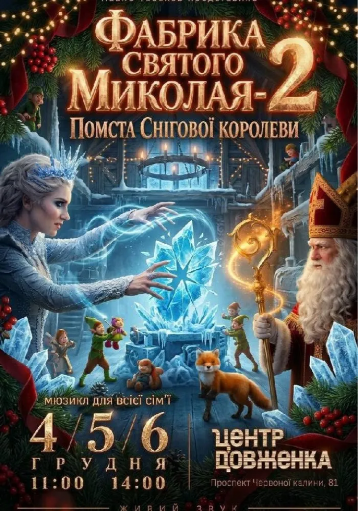 Дитяча казкова вистава-мюзикл «Фабрика Святого Миколая - 2. Помста Снігової королеви» Дитяча казкова вистава-мюзикл «Фабрика Святого Миколая - 2. Помста Снігової королеви»