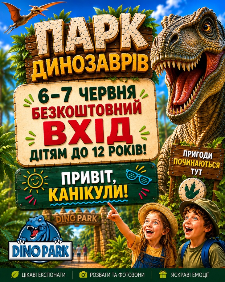 Безкоштовний вхід дітям в Парк Динозаврів