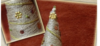 Декорирование мини елки из жгута