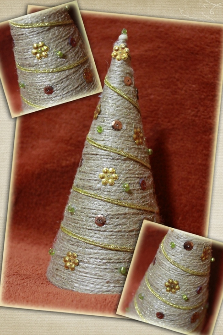 Декорирование мини елки из жгута