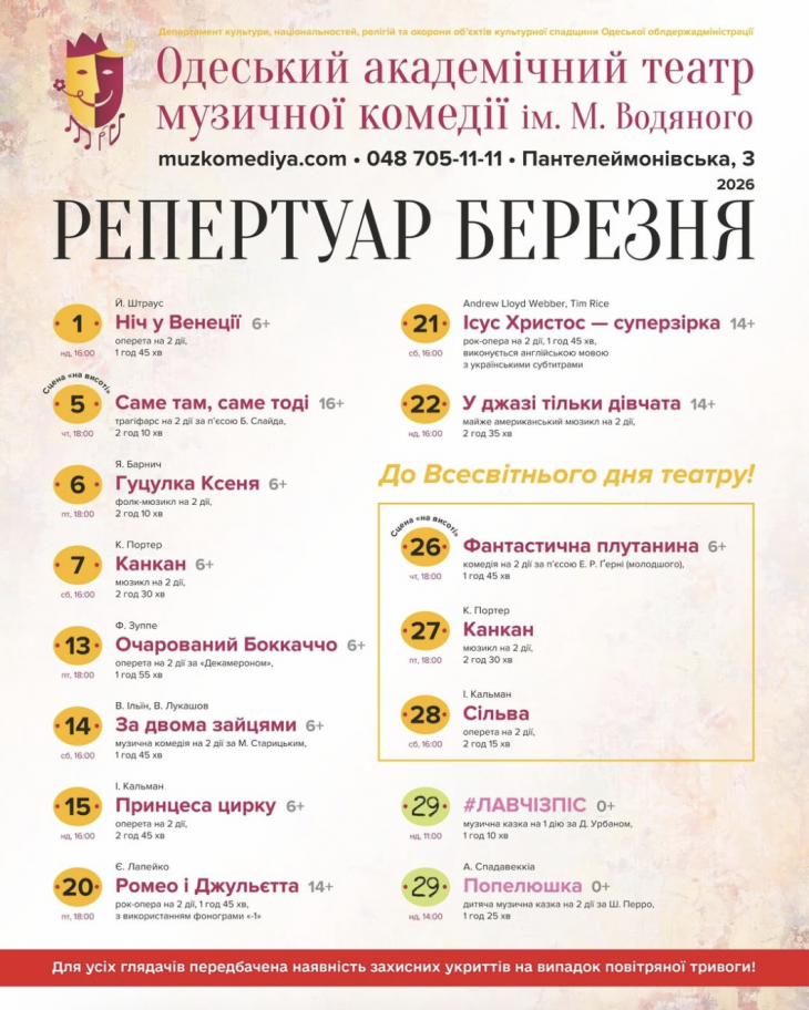 Репертуар березня театру музкомедії