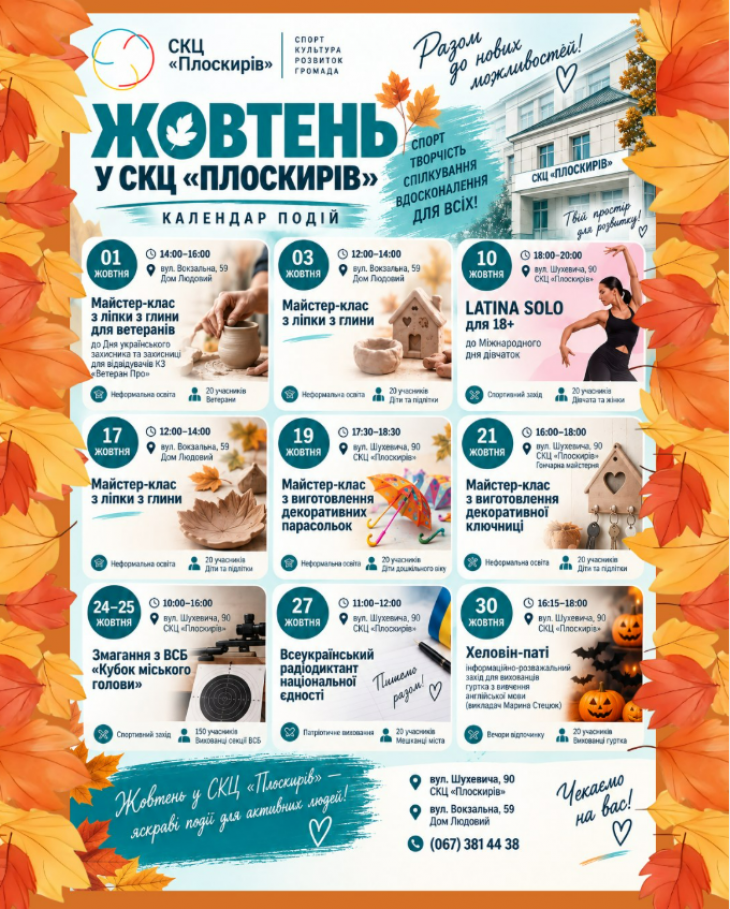 Заходи в СКЦ "Плоскирів"