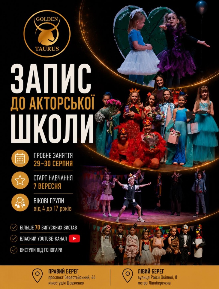 Набір дітей до школи акторської майстерності Golden Taurus School