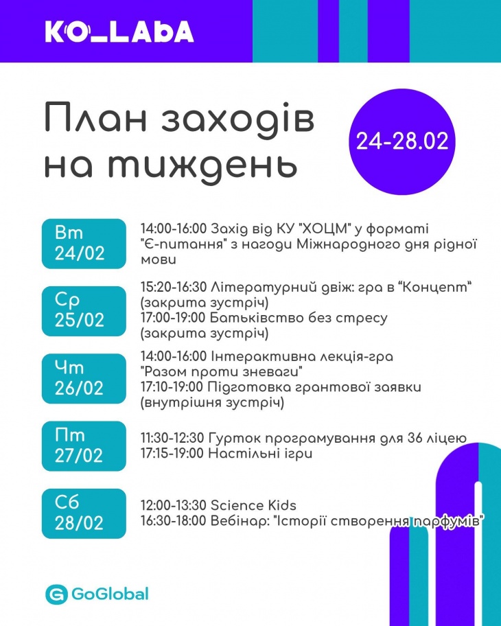 План заходів на тиждень у Ko_Laba