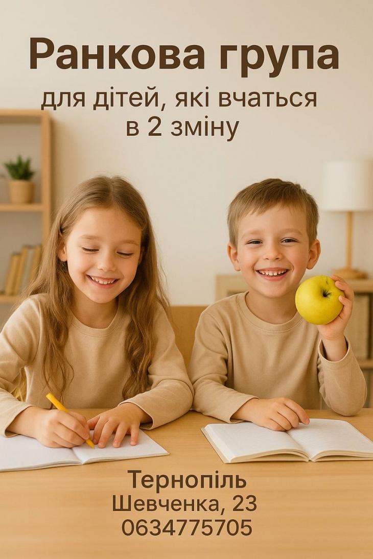 РАНКОВА ГРУПА ДЛЯ ДІТЕЙ, ЯКІ ВЧАТЬСЯ У 2 ЗМІНУ