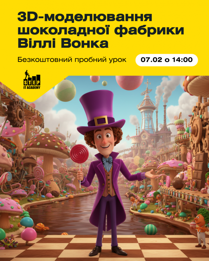 Пробний урок: "3D-моделювання шоколадної фабрики Віллі Вонка" Пробний урок: "3D-моделювання шоколадної фабрики Віллі Вонка"