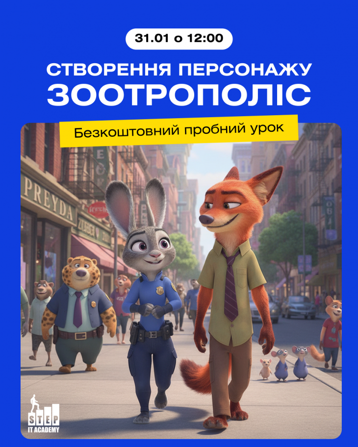 Пробний урок: Створення персонажу з мультфільму "Зоотрополіс"! Пробний урок: Створення персонажу з мультфільму "Зоотрополіс"!