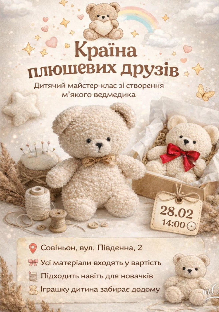 Дитячий майстер-клас зі створення м’якого ведмедика Дитячий майстер-клас зі створення м’якого ведмедика