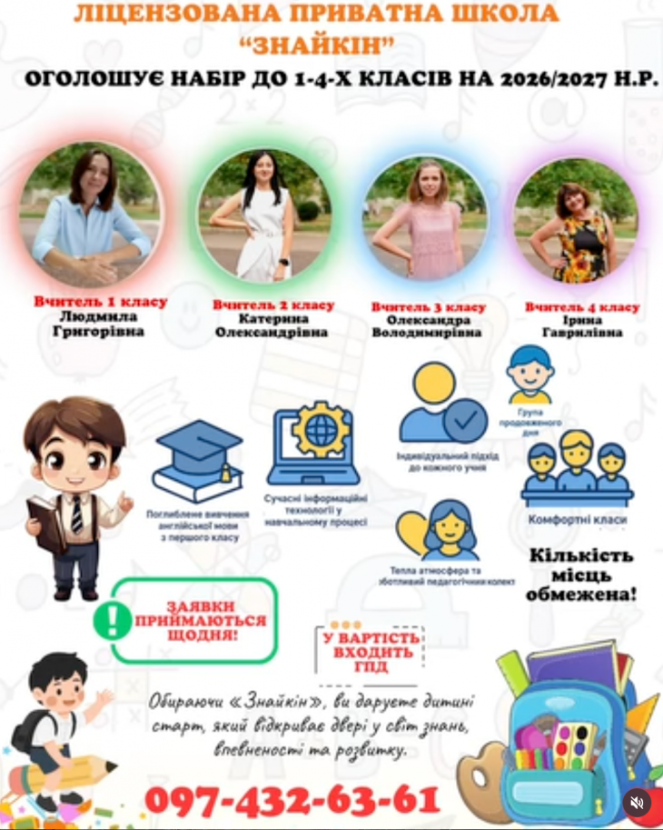 Набір учнів у 1-4-ті класи на 2026-2027 н. р.
