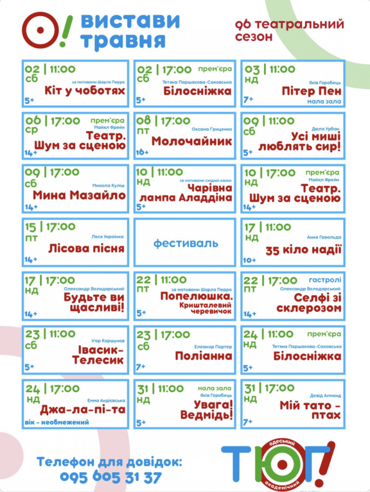 Афиша спектаклей в Одесском академическом ТЮЗе