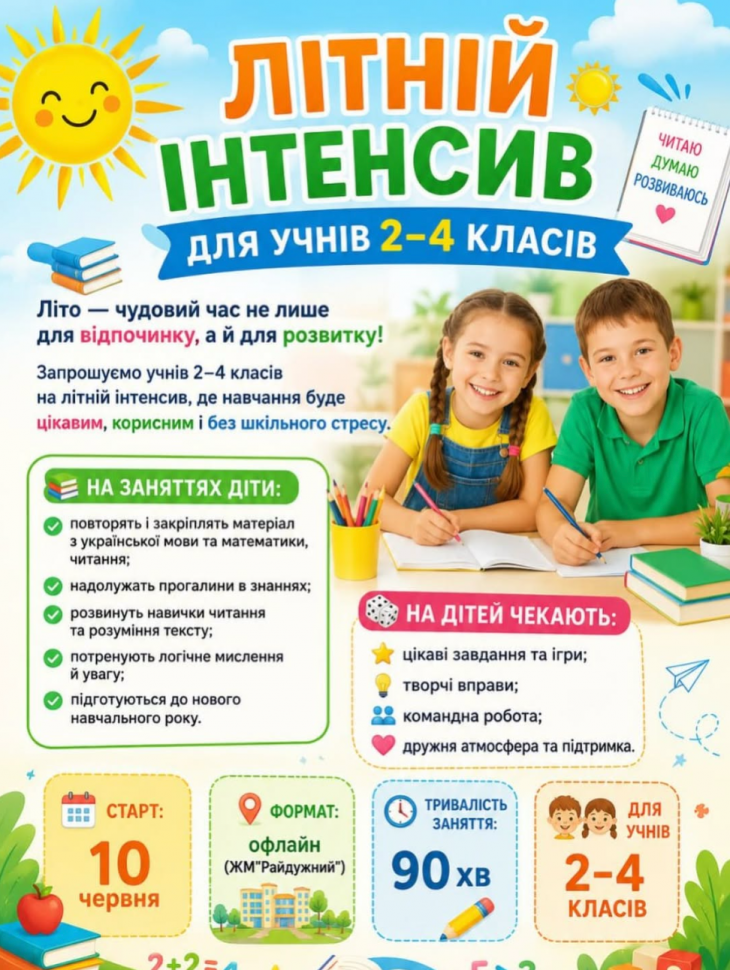 Літній інтенсив для учнів 2-4 класів Літній інтенсив для учнів 2-4 класів