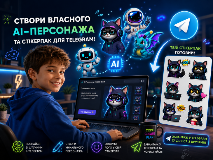 Створи власного AI-персонажа та стікерпак для Telegram!