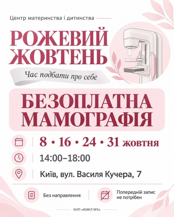 "Рожевий жовтень": безоплатна мамографія без направлення "Рожевий жовтень": безоплатна мамографія без направлення