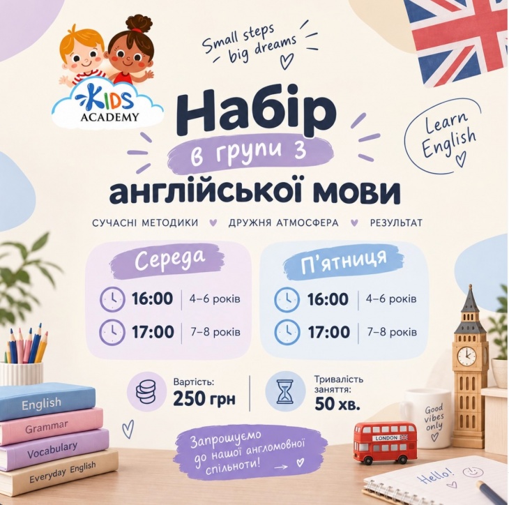 Набір до груп з англійської мови в Kids Academy Набір до груп з англійської мови в Kids Academy
