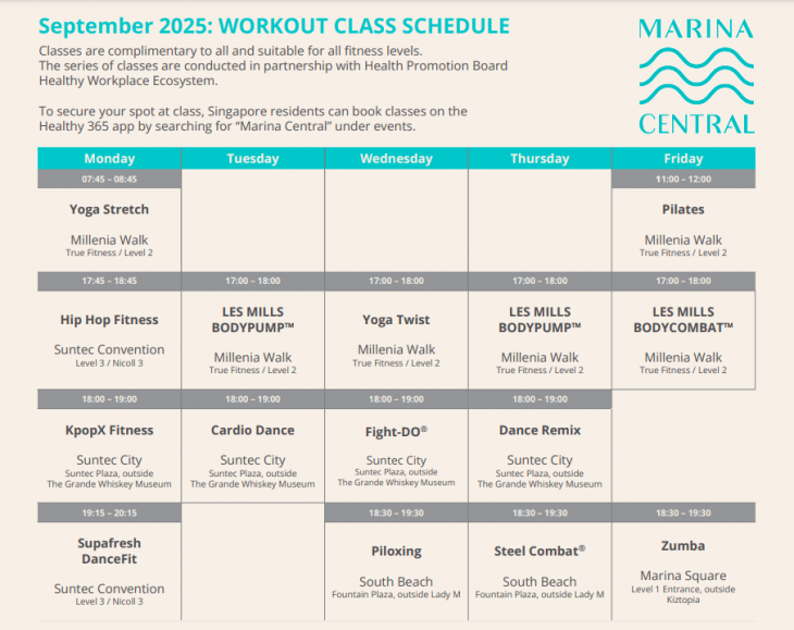 Workout Class Schedule Workout Class Schedule